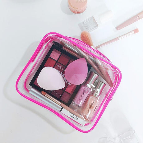 4pcs Durable PVC Cosmetic Bags Easy to Clean Multiple Sizes and Colours 9 Shades - 4pcs-Barbie-Pink