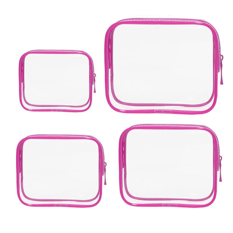 4pcs Durable PVC Cosmetic Bags Easy to Clean Multiple Sizes and Colours 9 Shades - 4pcs-Barbie-Pink