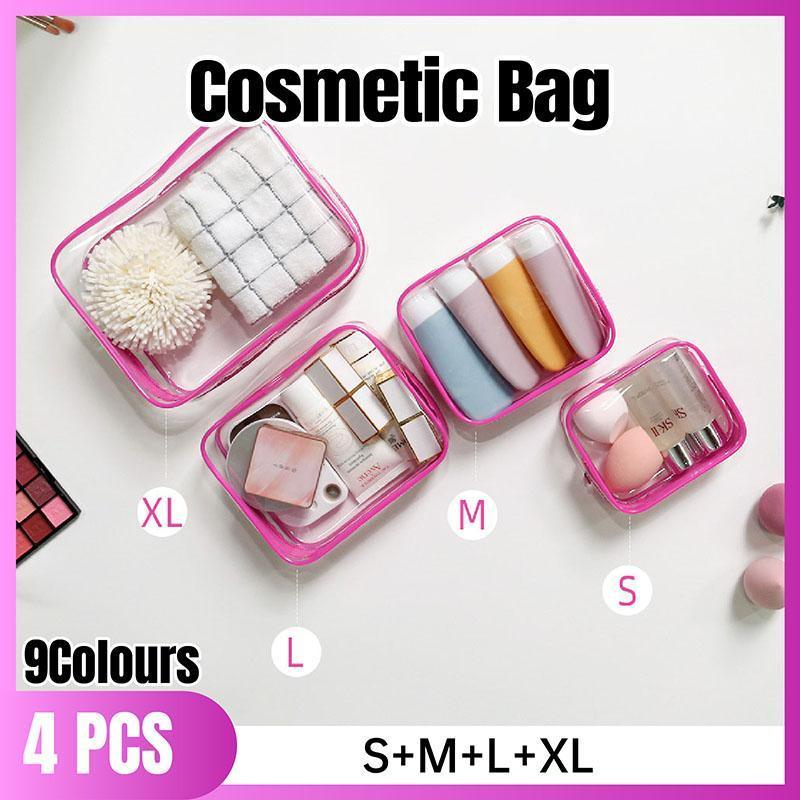 4pcs Durable PVC Cosmetic Bags Easy to Clean Multiple Sizes and Colours 9 Shades - 4pcs-Black