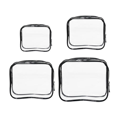 4pcs Durable PVC Cosmetic Bags Easy to Clean Multiple Sizes and Colours 9 Shades - 4pcs-Black