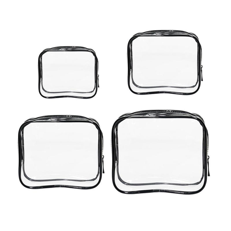 4pcs Durable PVC Cosmetic Bags Easy to Clean Multiple Sizes and Colours 9 Shades - 4pcs-Black