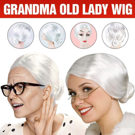 1X Grandma Wig Old Lady Woman White Granny Mother Dress Up Costume Party