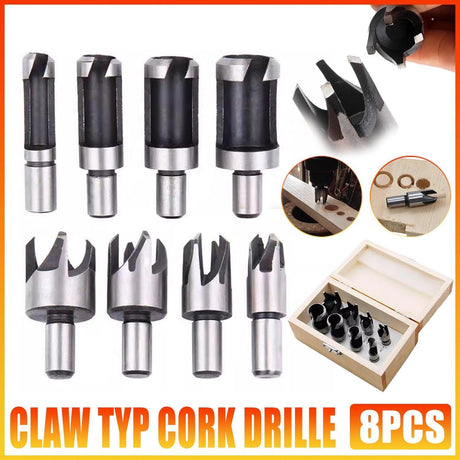 8 PCS Wood Plug Hole Cutter Dowel Maker Cutting Tools Shank Drill Bits With Box