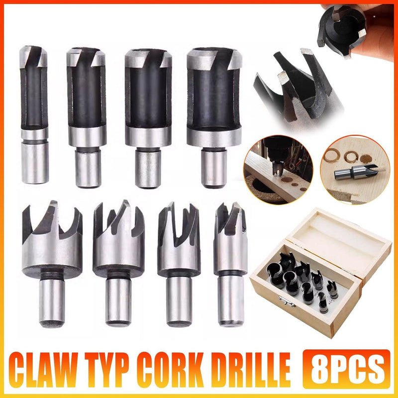 8 PCS Wood Plug Hole Cutter Dowel Maker Cutting Tools Shank Drill Bits With Box