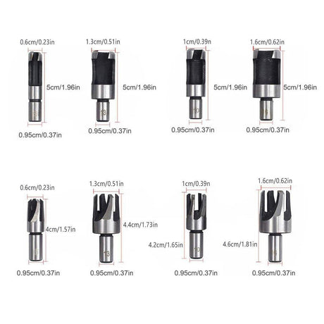 8 PCS Wood Plug Hole Cutter Dowel Maker Cutting Tools Shank Drill Bits With Box