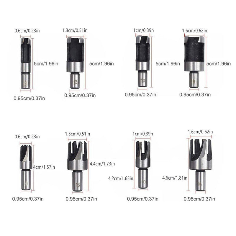 8 PCS Wood Plug Hole Cutter Dowel Maker Cutting Tools Shank Drill Bits With Box