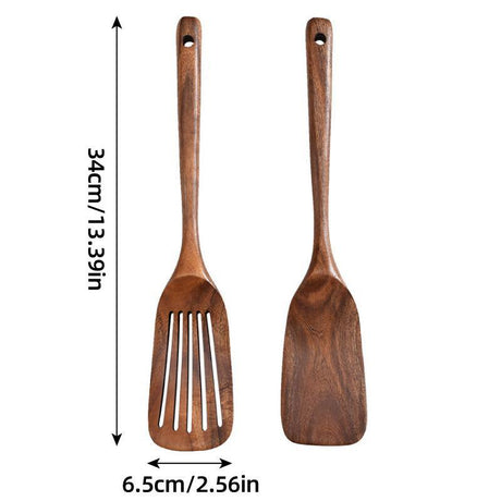 2pcs Wooden Frying Spatula Long Handle Stir Fry Spatula Kitchen Cooking Utensils
