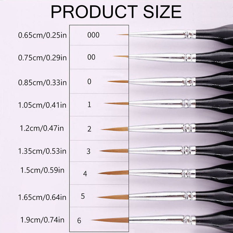 9PCS Fine Detail Paint Brush Set for Watercolour Gouache Acrylic Miniature Art