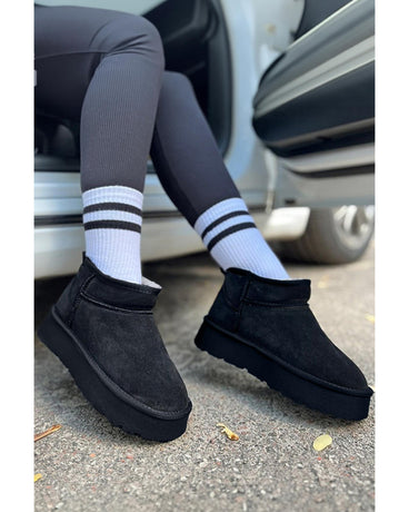 Black Faux Fur Lined Suede Ankle Snow Boots - 37 EU