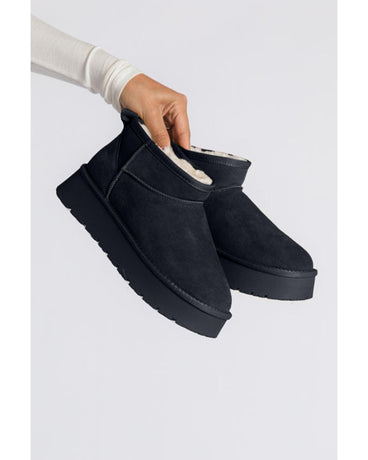 Black Faux Fur Lined Suede Ankle Snow Boots - 37 EU