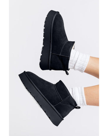 Black Faux Fur Lined Suede Ankle Snow Boots - 37 EU