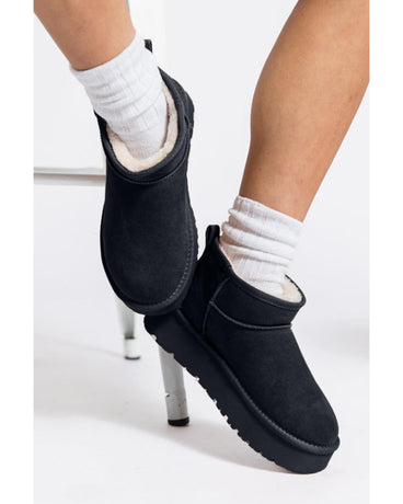 Black Faux Fur Lined Suede Ankle Snow Boots - 38 EU