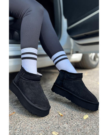 Black Faux Fur Lined Suede Ankle Snow Boots - 40 EU