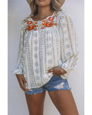 Azura Exchange Long Sleeve Embroidered Print Blouse - M