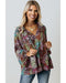 Azura Exchange Vibrant Floral Tie V Neck Puff Sleeve Blouse - M