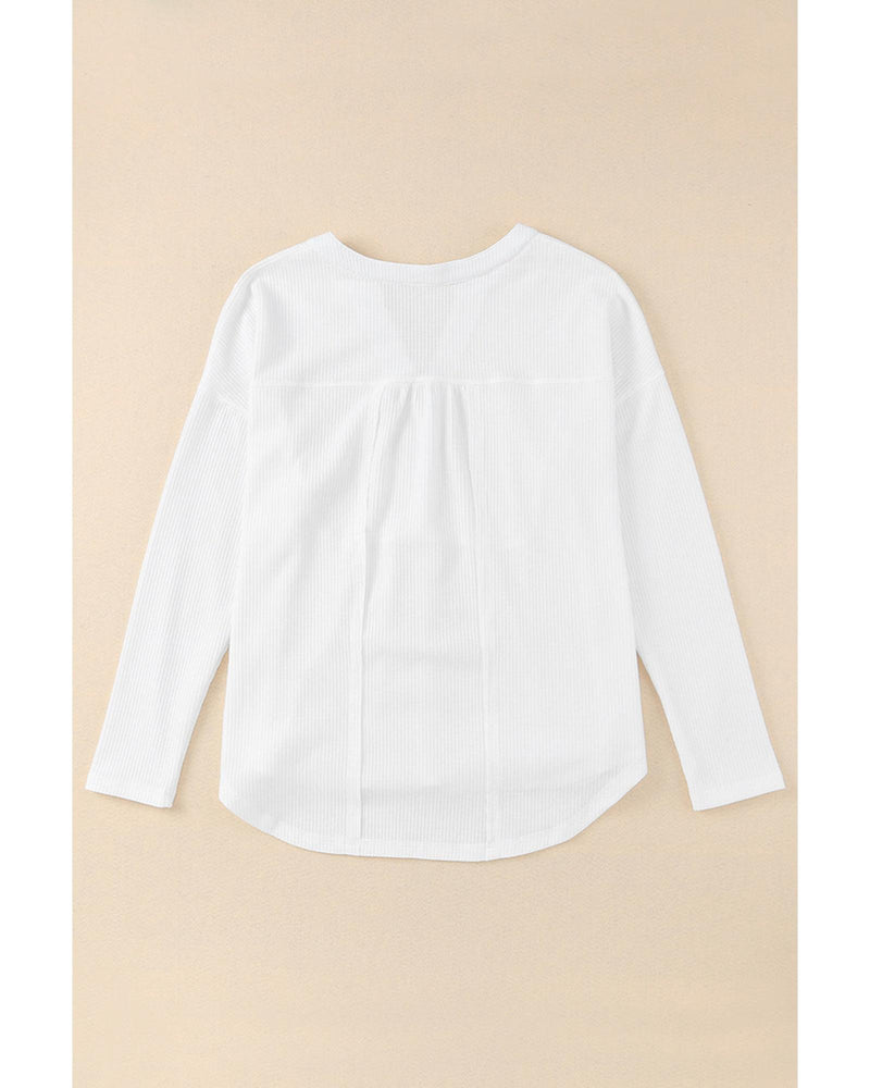 Azura Exchange Waffle Knit Half Button Henley Top