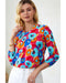 Azura Exchange V Neck 3/4 Sleeve Floral Print Blouse - M