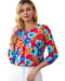 Azura Exchange V Neck 3/4 Sleeve Floral Print Blouse - M