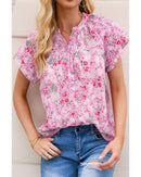 Azura Exchange Mandarin Collar Floral Top - L