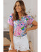 Azura Exchange Abstract Floral Print Notch V Neck Blouse - S