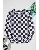 Black Checkerboard Western Elements Printed Mesh Long Sleeve Top - M