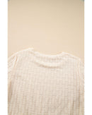 Beige Solid Color Textured Ruffled Short Sleeve Blouse - M