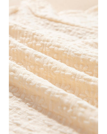 Beige Solid Color Textured Ruffled Short Sleeve Blouse - M