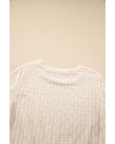 Beige Solid Color Textured Ruffled Short Sleeve Blouse - XL