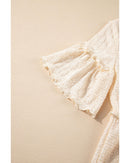 Beige Solid Color Textured Ruffled Short Sleeve Blouse - XL