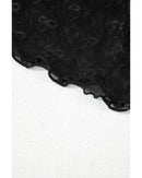 Black Bowknot Sheer Mesh Mock Neck Lettuce Trim Short Sleeve Top - XL