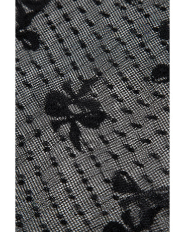 Black Bow Pattern Accent Mesh Long Sleeve Top - S