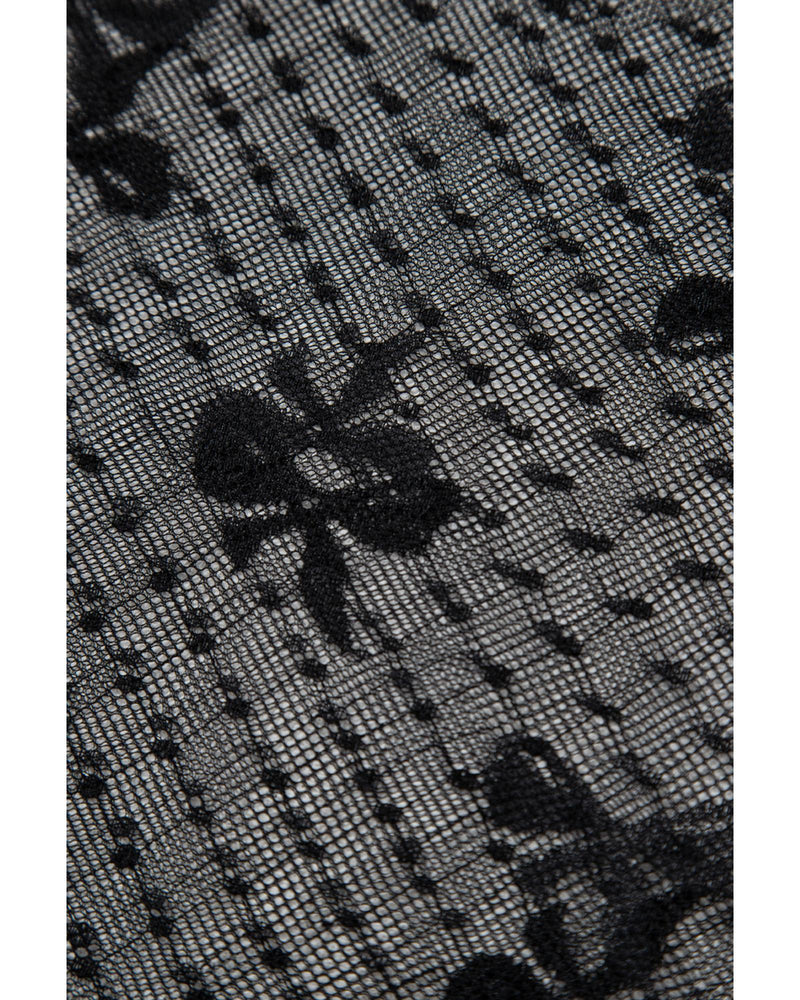 Black Bow Pattern Accent Mesh Long Sleeve Top - S