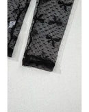 Black Bow Pattern Accent Mesh Long Sleeve Top - S