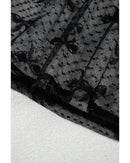 Black Bow Pattern Accent Mesh Long Sleeve Top - S