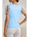 Beau Blue Floral Mesh Puff Sleeve Crew Neck Top - L