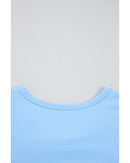 Beau Blue Floral Mesh Puff Sleeve Crew Neck Top - L
