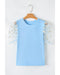Beau Blue Floral Mesh Puff Sleeve Crew Neck Top - M