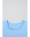 Beau Blue Floral Mesh Puff Sleeve Crew Neck Top - M