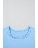 Beau Blue Floral Mesh Puff Sleeve Crew Neck Top - XL