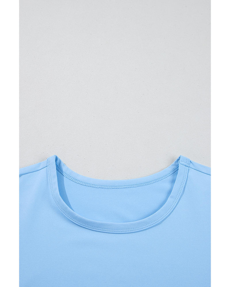 Beau Blue Floral Mesh Puff Sleeve Crew Neck Top - XL