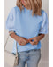 Beau Blue Eyelet Flower Embroidered Puff Short Sleeve Patchwork Crew Neck Blouse - S