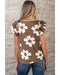 Brown Floral Textured Ruffled Short Sleeve Square Neck Blouse