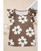 Brown Floral Textured Ruffled Short Sleeve Square Neck Blouse