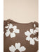 Brown Floral Textured Ruffled Short Sleeve Square Neck Blouse