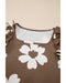 Brown Floral Textured Ruffled Short Sleeve Square Neck Blouse