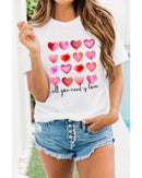 Azura Exchange Hearts Letter Print Short Sleeve T-shirt