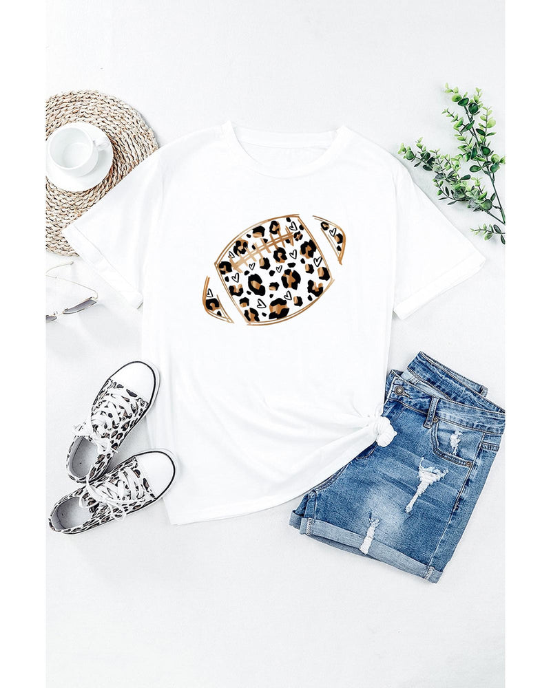 Azura Exchange Leopard Heart Shape Rugby Print T-Shirt