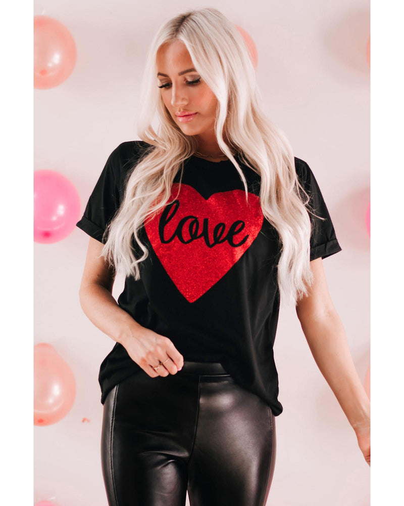 Azura Exchange Heart Shaped Glitter Print T-Shirt