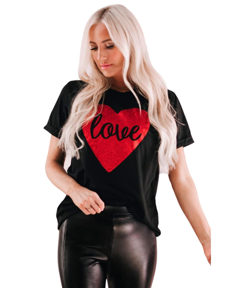 Azura Exchange Heart Shaped Glitter Print T-Shirt