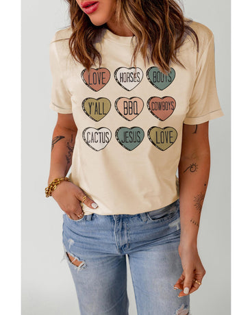 Azura Exchange Heart Shaped Letters Print Crewneck Graphic Tee